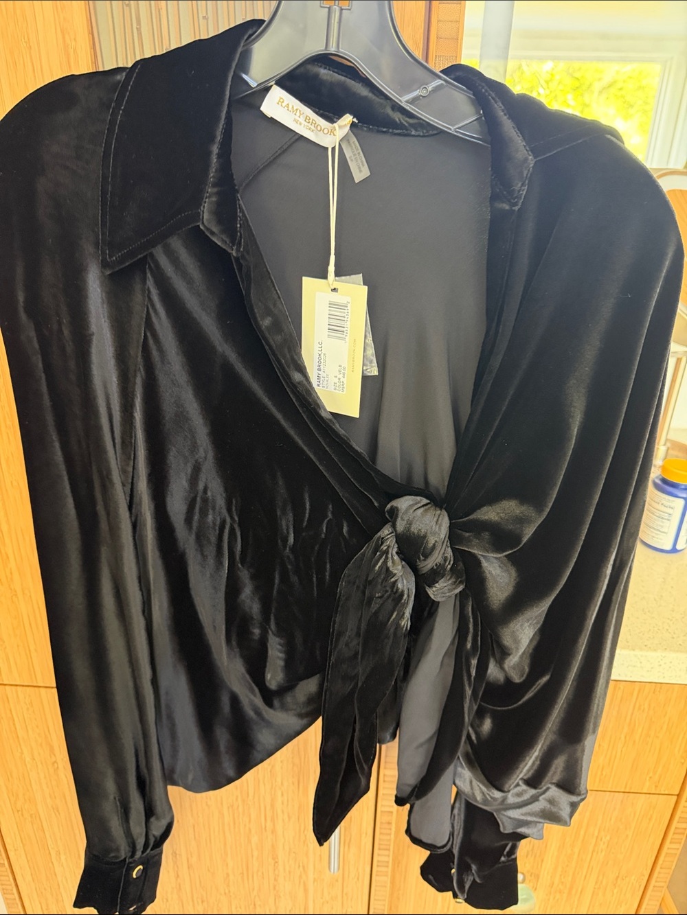 Ramy Brook Black Velvet Tie-Front Blouse